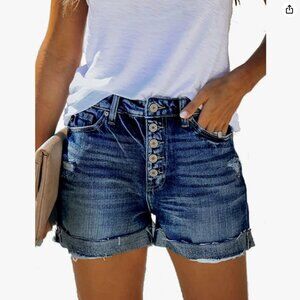 Mid Rise Ripped Dark Blue Jean Shorts